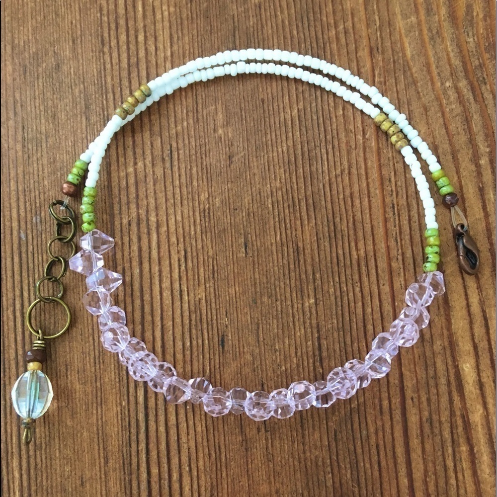 Pink and White Beaded Ladies Necklace, Handmade Ladies Necklace